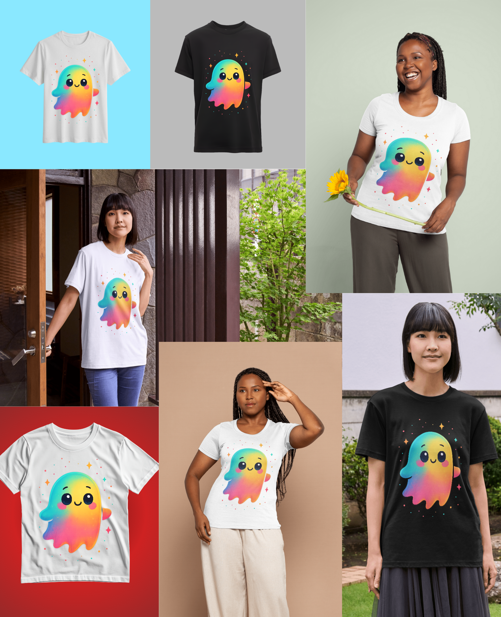 👻 Colorful Cute Ghost Tee ✨